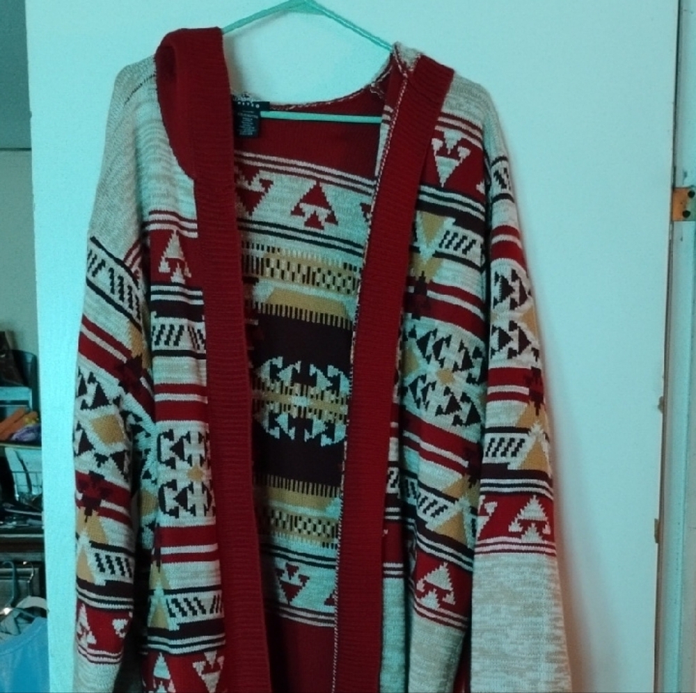 Women's Red and Cream Patterned Sweater
